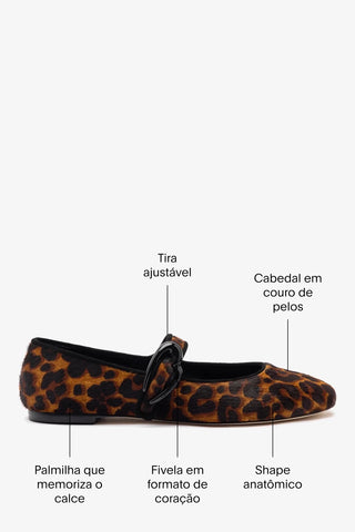 Sapatilha Verona Couro Leopardo e Camurça Preto Ballerina Larroudé
