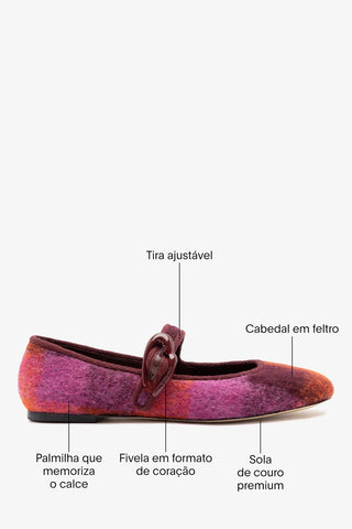 Sapatilha Verona Feltro Estampado Rosa Ballet Larroudé