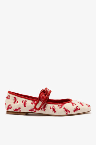 Sapatilha Verona Lona Off White e Bordado Lagosta Womens - Shoes - Flats Larroudé