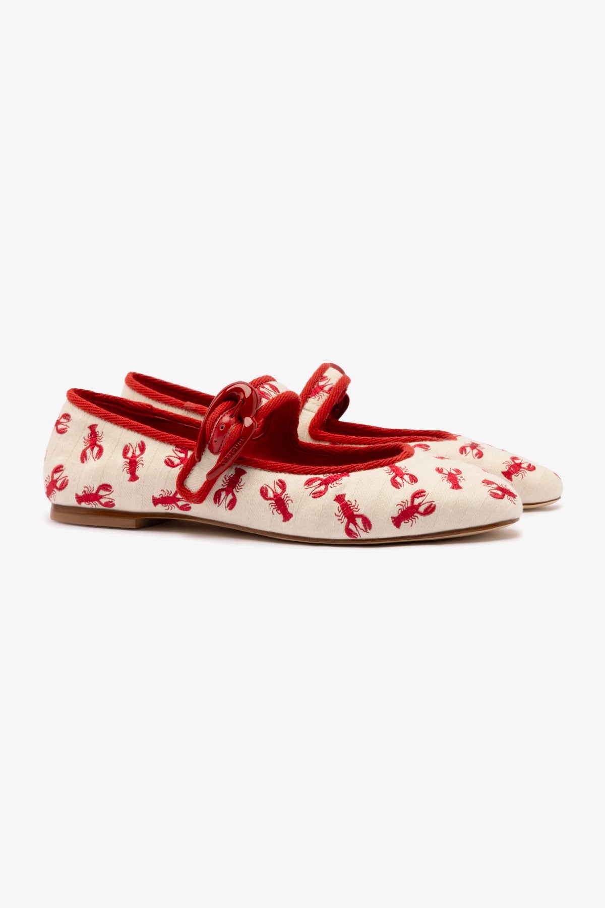 Verona Ballet Flat In White Striped Fabric and Lobster Embroidery