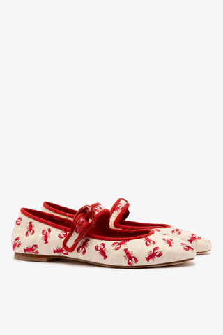 Sapatilha Verona Lona Off White e Bordado Lagosta Womens - Shoes - Flats Larroudé