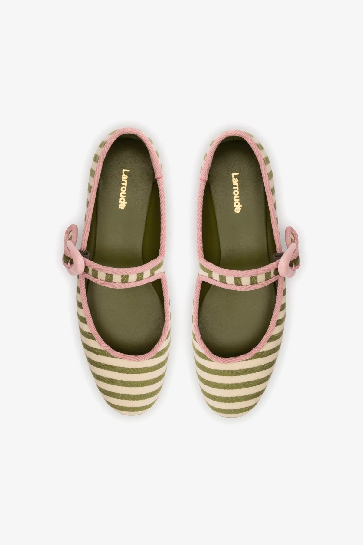 Verona Ballet Flat In Seaweed and Natural Striped Fabric and Tulip Trimming