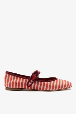 Sapatilha Verona Lona Listrada Rosa Vermelho e Bordô Ballerina Larroudé