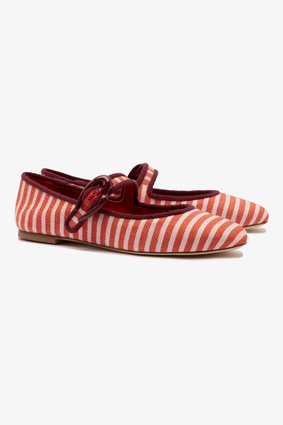 Verona Ballet Flat In Tulip and Carmine Striped Fabric and Burgundy Trimming