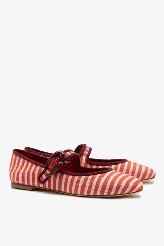 Sapatilha Verona Lona Listrada Rosa Vermelho e Bordô Ballerina Larroudé