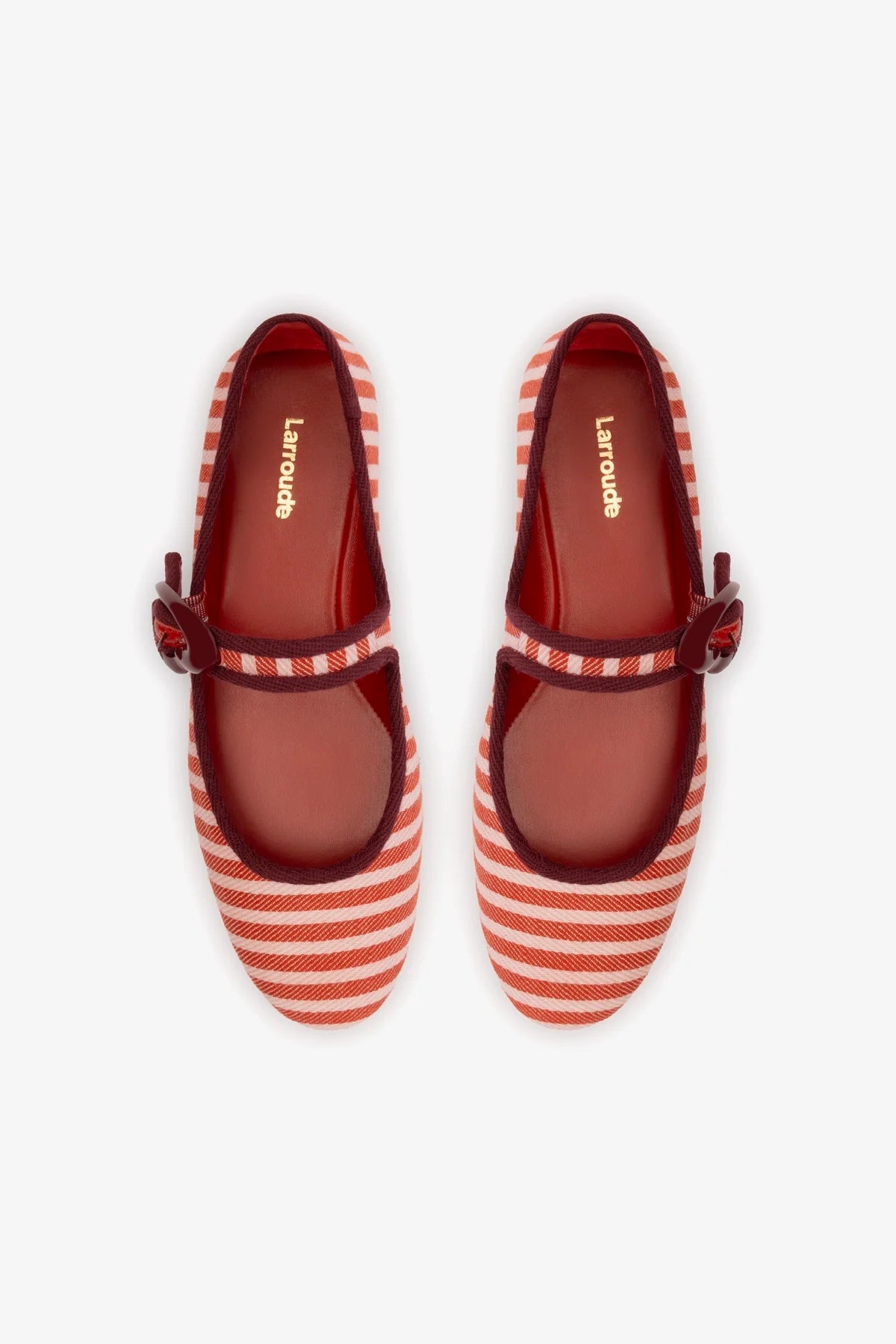 Verona Ballet Flat In Tulip and Carmine Striped Fabric and Burgundy Trimming