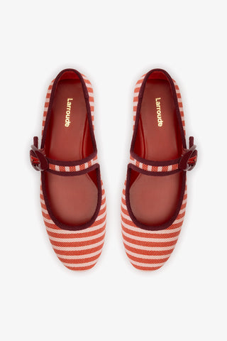 Sapatilha Verona Lona Listrada Rosa Vermelho e Bordô Ballerina Larroudé