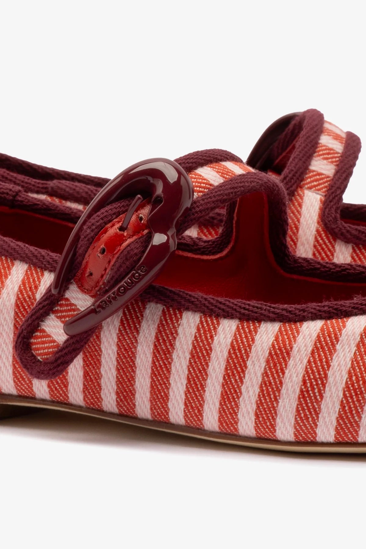 Verona Ballet Flat In Tulip and Carmine Striped Fabric and Burgundy Trimming