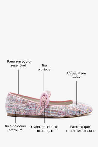 Sapatilha Verona Tweed Estampado Rosa Ballet Larroudé
