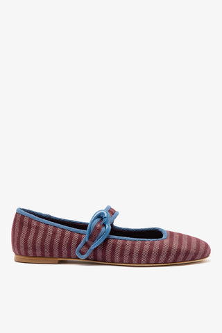 Sapatilha Verona Lona Listrada Vinho e Azul Ballerina Larroudé