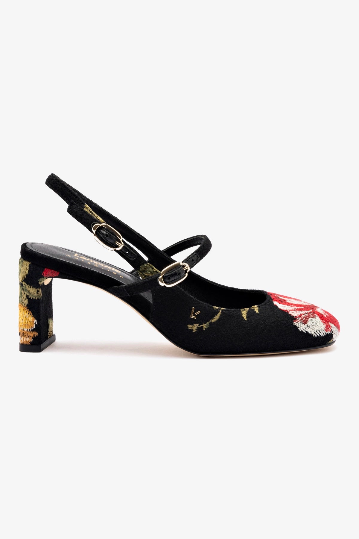 Larroudé X Markarian Pump In Black Wool and Floral Embroidery