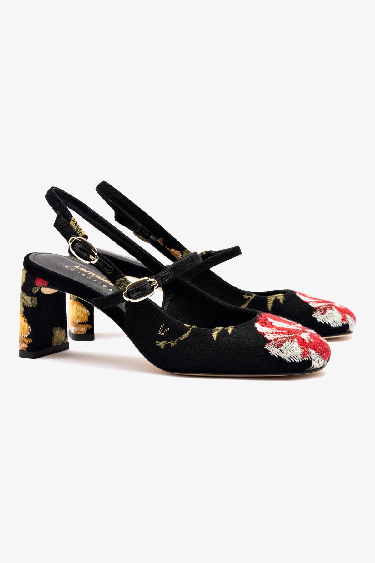 Larroudé X Markarian Pump In Black Wool and Floral Embroidery