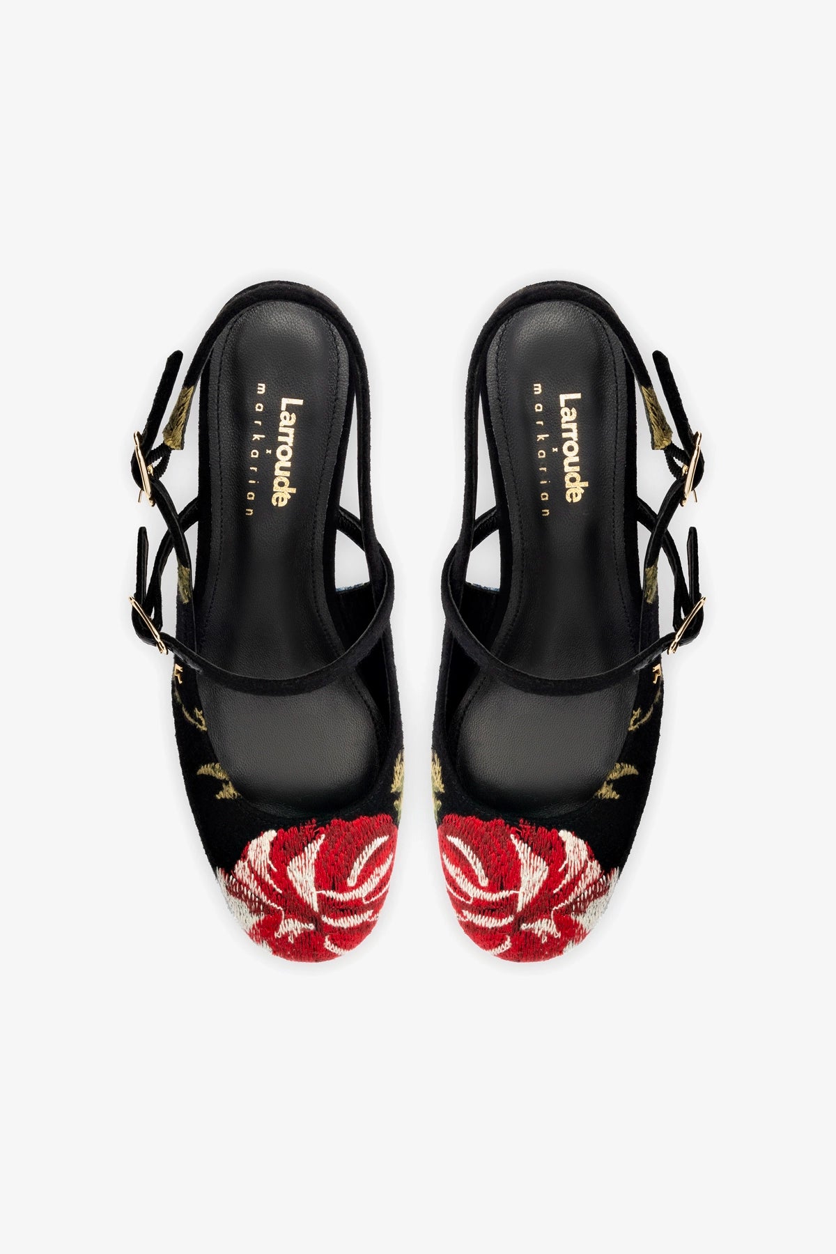 Larroudé X Markarian Pump In Black Wool and Floral Embroidery