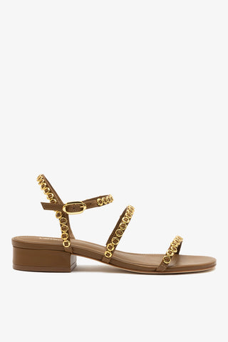 Sandália Flat Milanina Couro Marrom