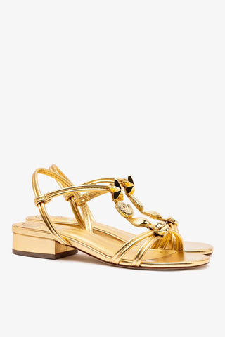 Sandália Flat Shelly Couro Dourado Sandal Larroudé