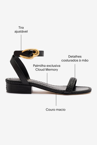 Sandália Flat Verona Couro Preto