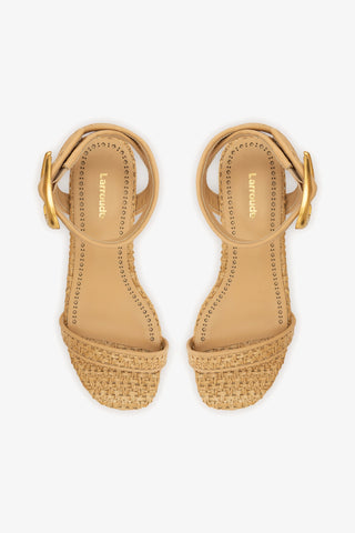 Sandália Flat Verona Ráfia Natural e Couro Bege