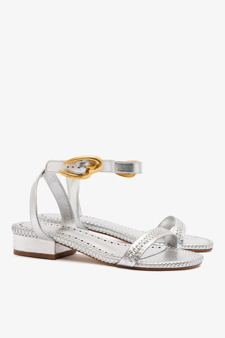 Sandália Flat Verona Couro Prateado Womens - Shoes - Flats Larroudé