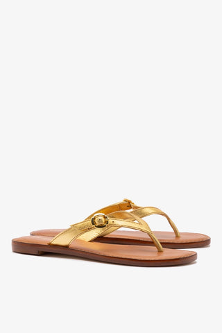 Flat Mary Kate Couro Dourado Womens - Shoes - Flats Larroudé