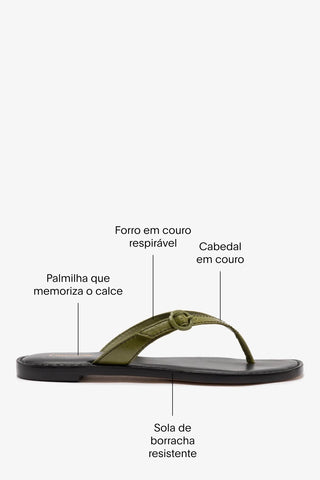 Flat Mary Kate Couro Verde Flat Sandal Larroudé