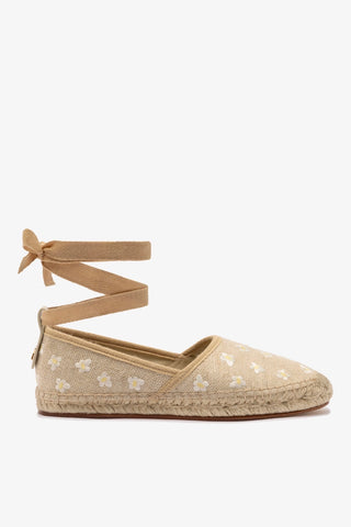 Flat Espadrille Letizia Linho Bege e Bordado Floral Womens - Shoes - Flats Larroudé