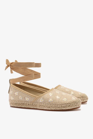 Flat Espadrille Letizia Linho Bege e Bordado Floral Womens - Shoes - Flats Larroudé