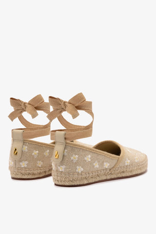 Flat Espadrille Letizia Linho Bege e Bordado Floral Womens - Shoes - Flats Larroudé