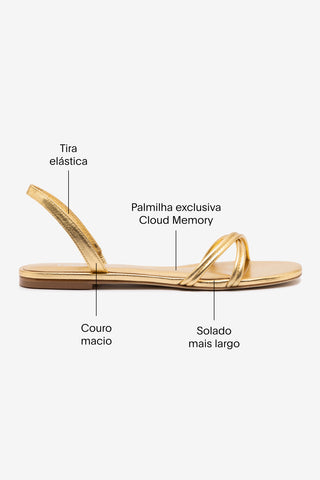 Sandália Flat Annie Couro Dourado