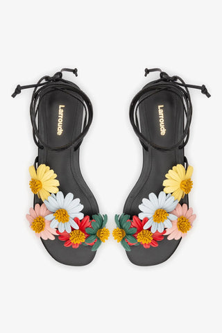 Sandália Flat Fiore Couro Preto Sandal Larroudé