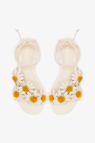 Sandália Flat Fiore Couro Off White Sandal Larroudé