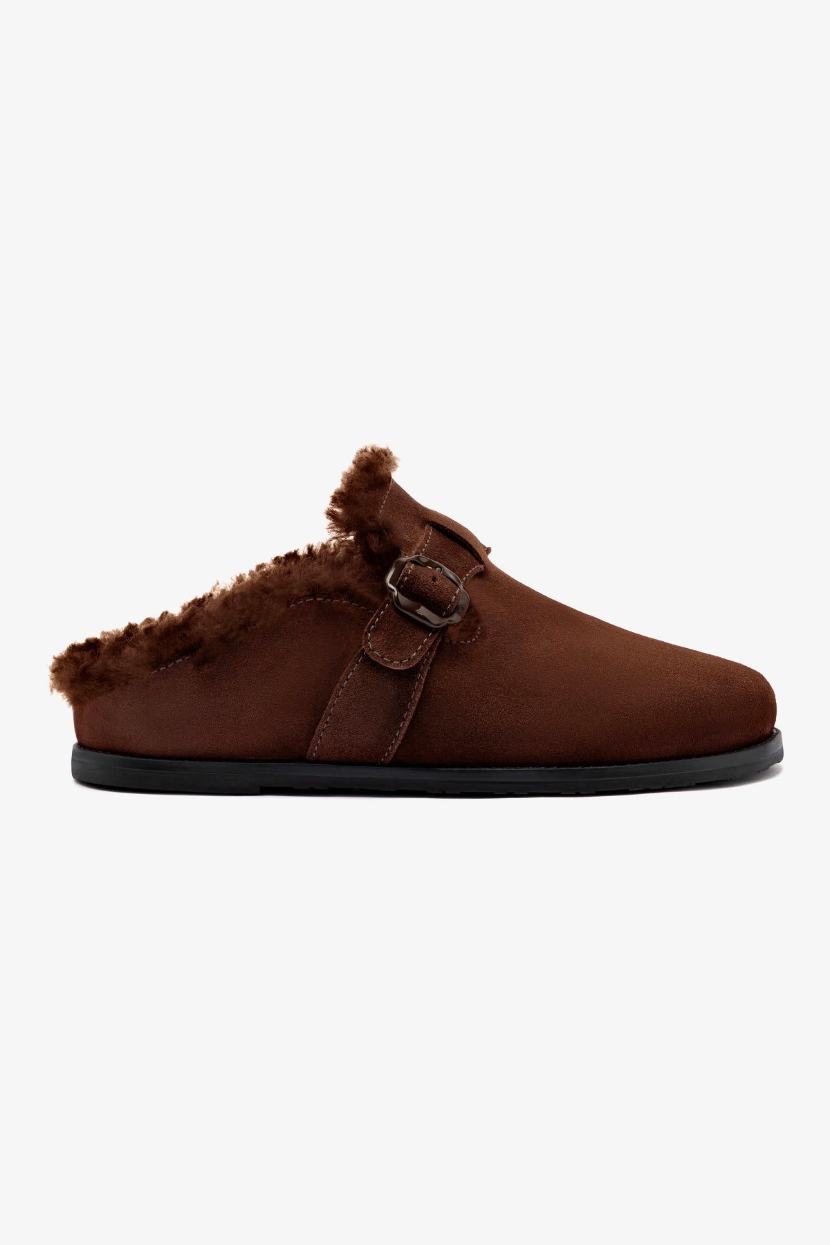 Milan Fur Clog In Brown Suede