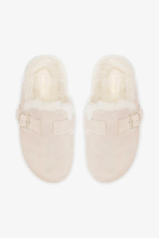 Milan Fur Clog In Mushroom Grey Suede