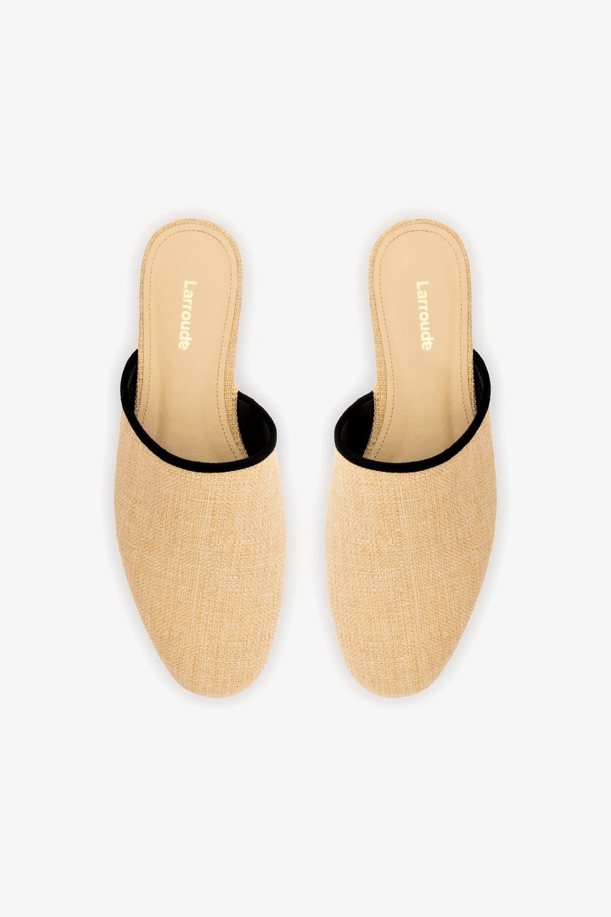 Venice Flat Mule In Beige Raffia and Black Trimming