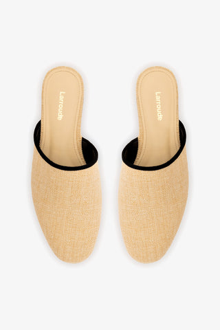 Mule Venice Ráfia Bege e Camurça Preto Womens - Shoes - Flats Larroudé