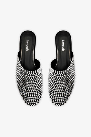 Venice Flat Mule Crystal In Black Suede