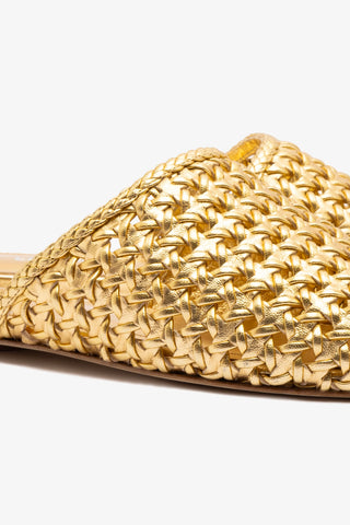 Venice Macrame Flat Mule In Gold Metallic Leather