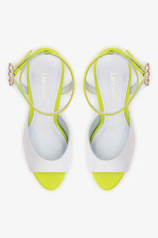 Sandália Jasmine Cetim Azul e Verde Sandal Larroudé
