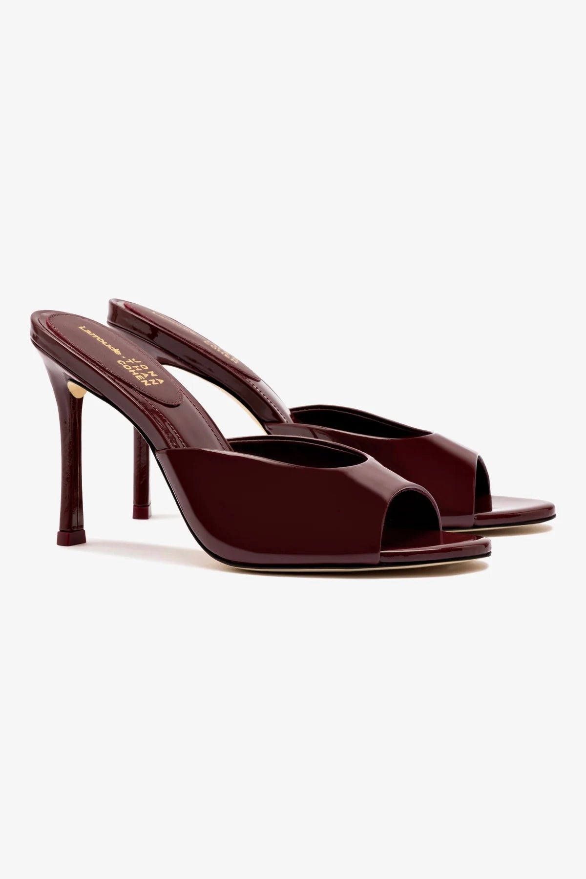 Larroude x Jonathan Cohen Mule In Burgundy Patent Leather