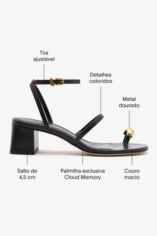 Sandália Salto Bloco Biarritz Couro Preto