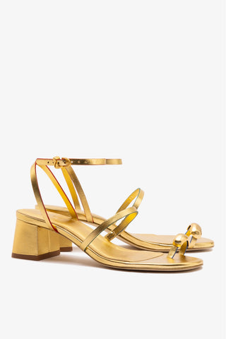 Sandália Salto Bloco Biarritz Couro Dourado