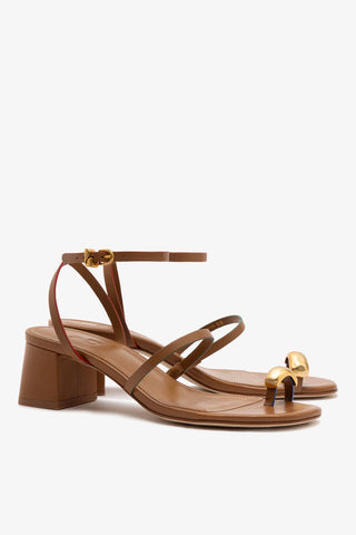 Sandália Salto Bloco Biarritz Couro Caramelo