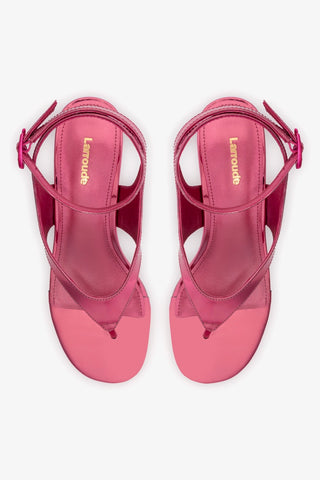 Sandália Salto Bloco Gaia Espelhado Rosa Sandal Larroudé