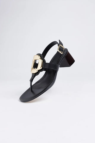 Sandália Margherita Couro Preto Sandal Larroudé