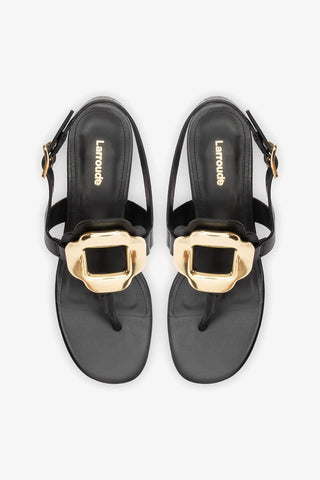 Sandália Margherita Couro Preto Sandal Larroudé