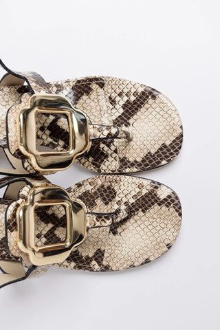 Sandália Margherita Couro Cobra Bege Sandal Larroudé