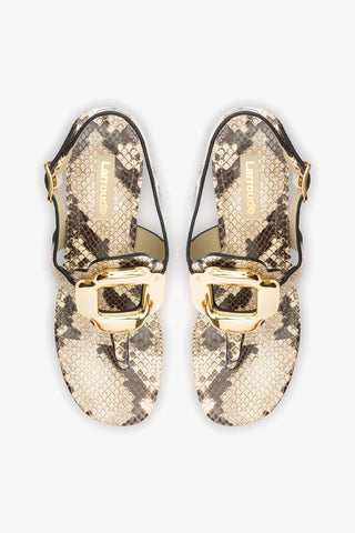 Sandália Margherita Couro Cobra Bege Sandal Larroudé