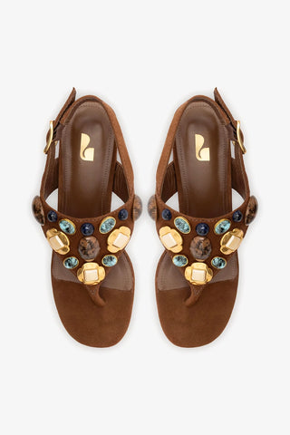 Sandália Talitha Block Camurça Marrom Sandal Larroudé