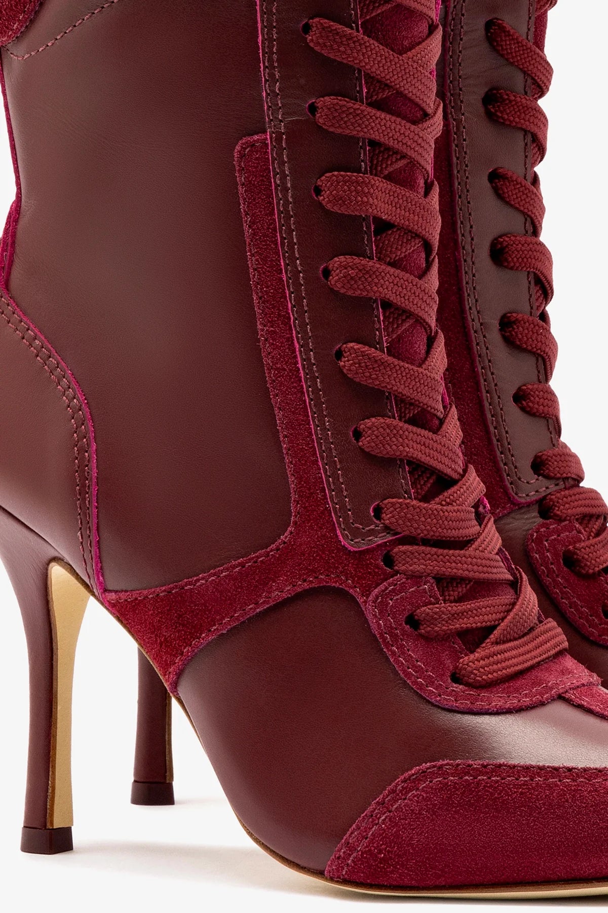 Larroude x Jonathan Cohen High Heel Sneaker Boot In Burgundy Suede