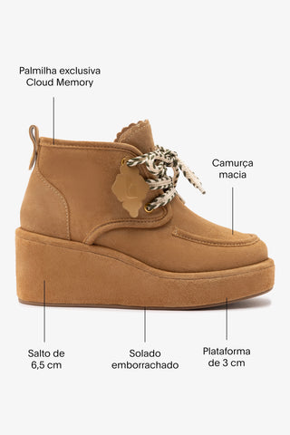 Bota Anabela Chani Camurça Caramelo Sneaker Larroudé