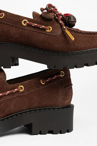 Mocassim Tratorado Cyprus Camurça Marrom Loafer Larroudé
